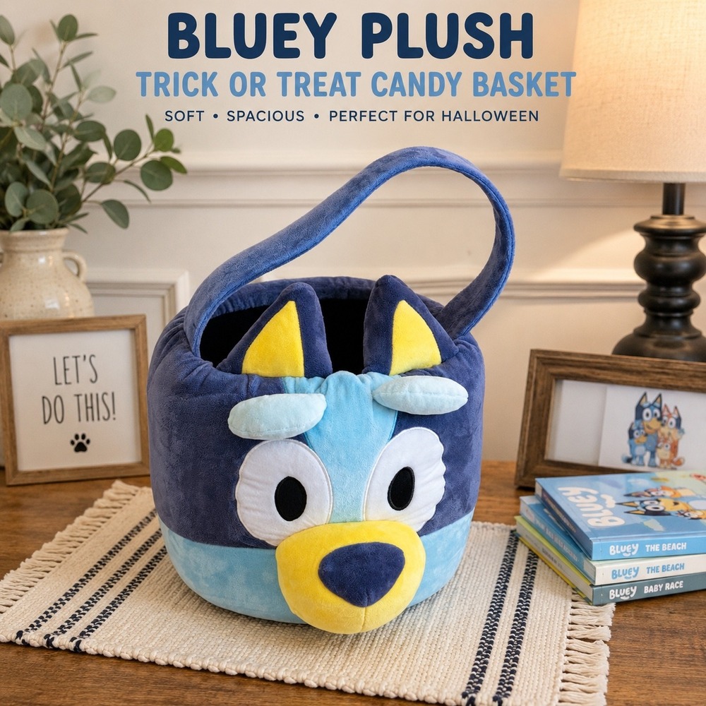 Bluey Plush Halloween Trick or Treat Candy Basket Bag with Handle Large